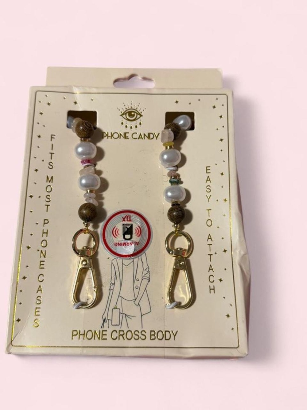 Phone Candy Pearl & Wood Bead Crossbody Phone Strap - Gold Hardware
